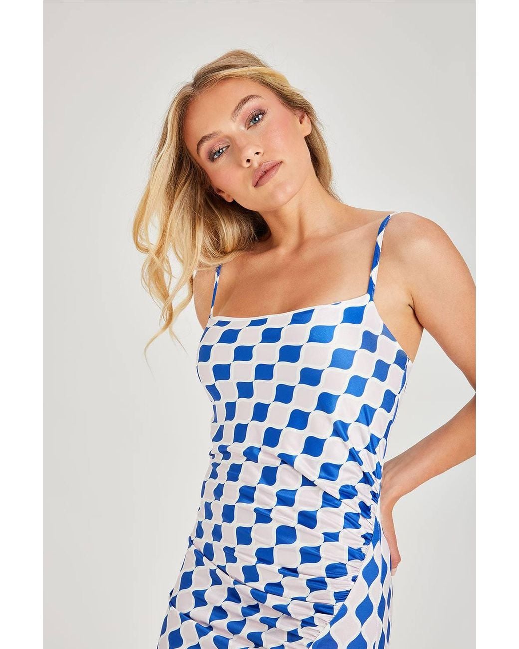 Urban Bliss Blue Ruched Printed Dress