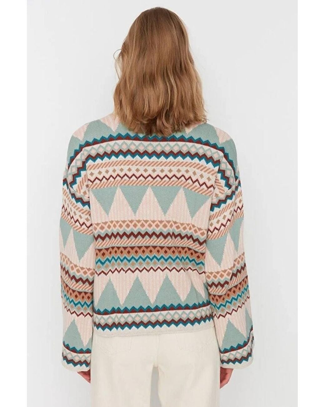 WOVCOR Gray Geo Pattern Crew Neck Knit Jumper