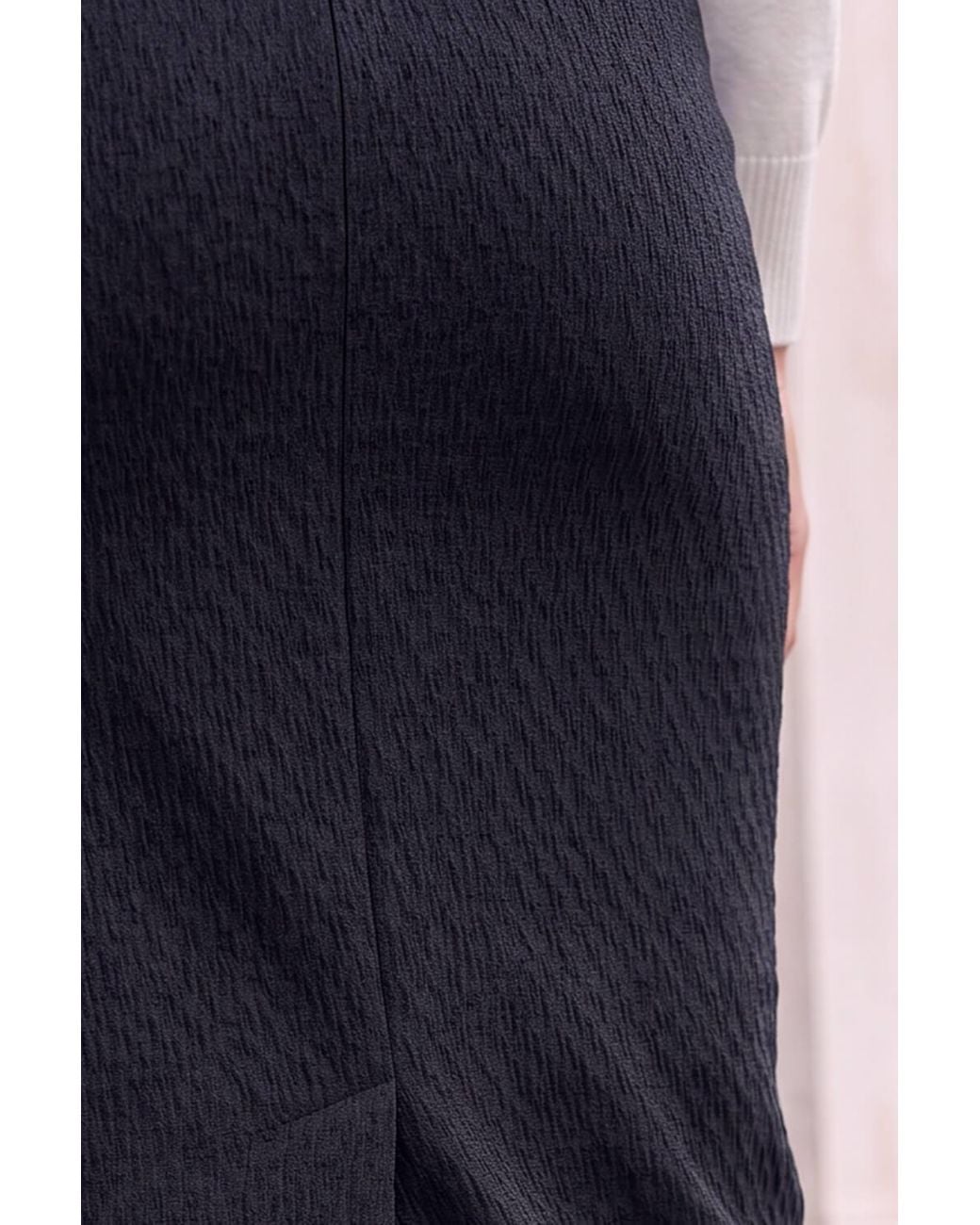Roman Blue Textured Elastic Waist Pencil Midi Skirt