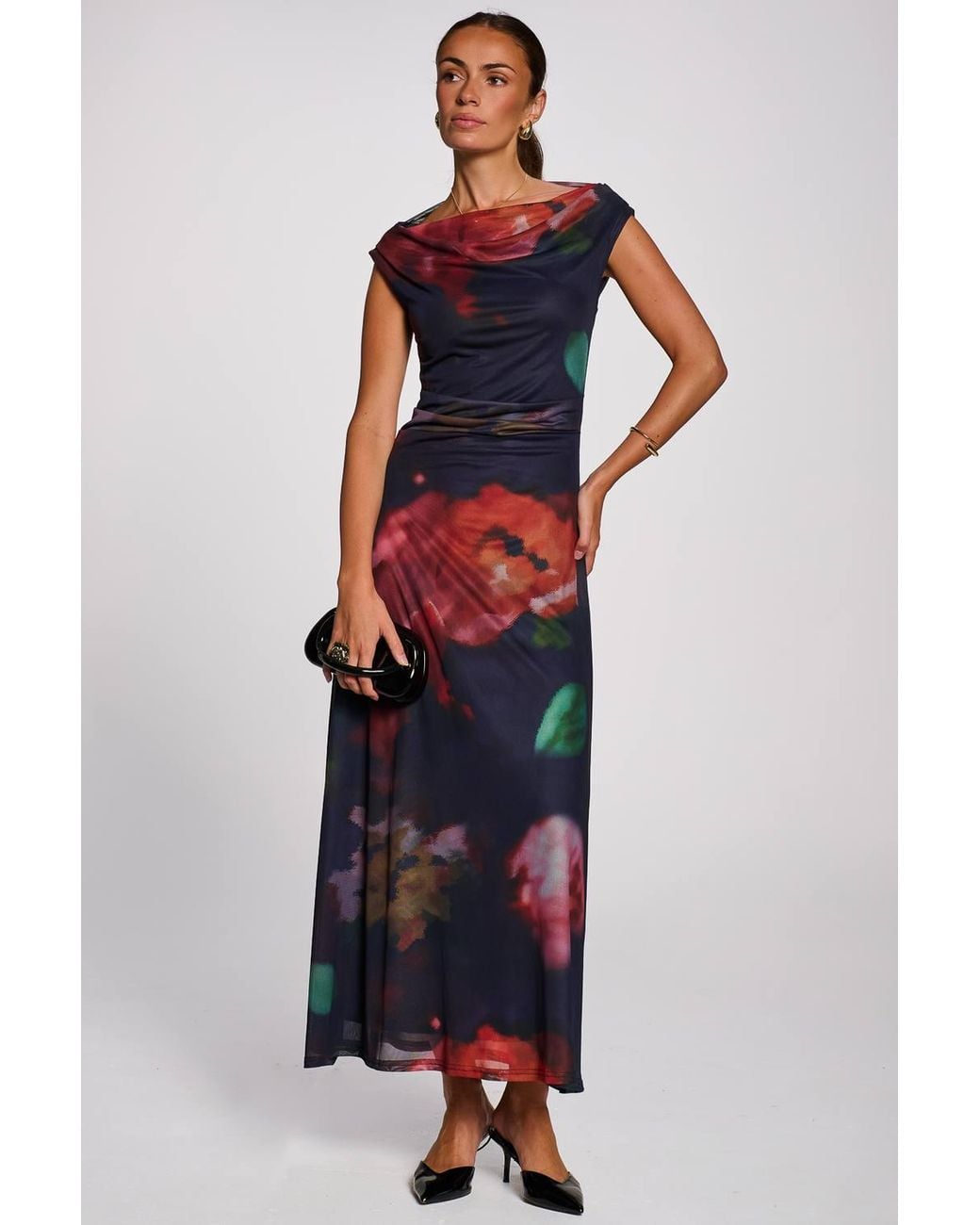 Jolie Moi Red Multiway Neckline Mesh Maxi Dress