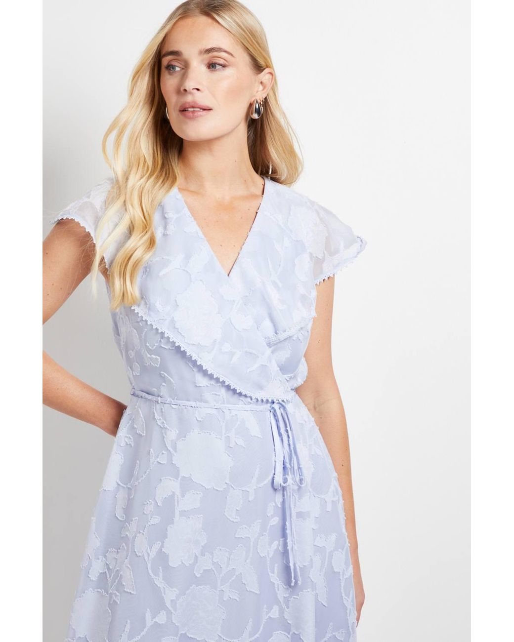 Wallis Blue Petite Floral Burn Out Ruffle Midi Dress