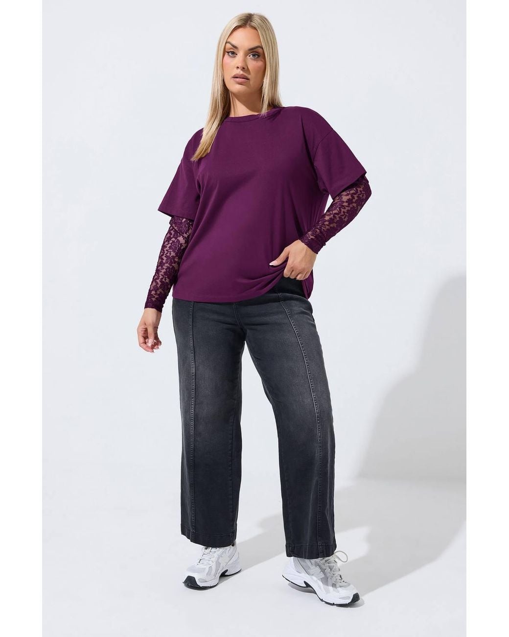Yours Purple Lace Long Sleeve Top