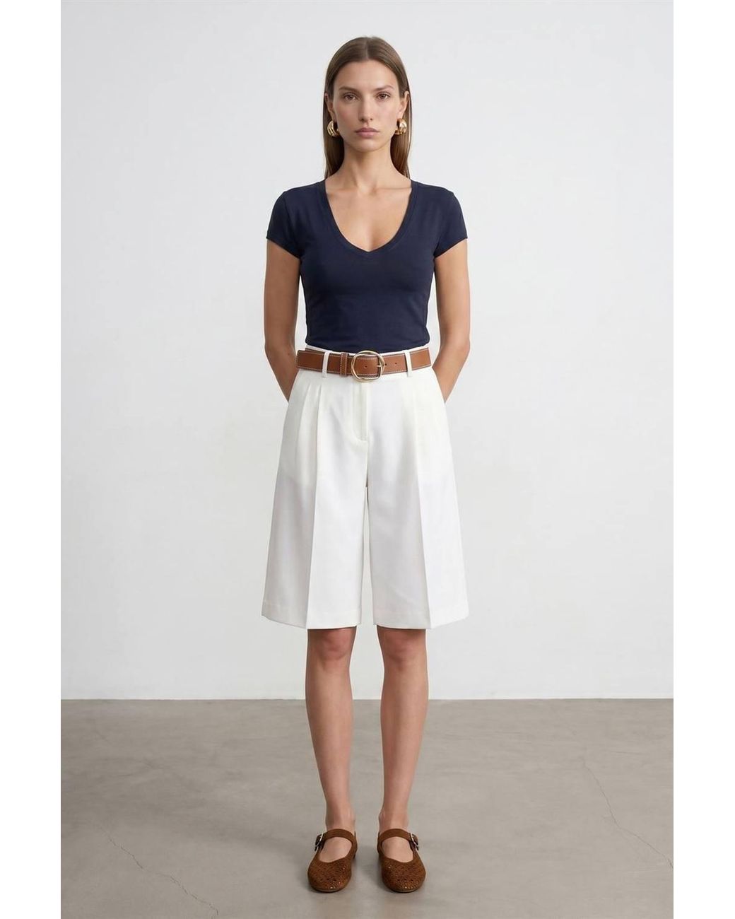 Dilvin Blue Slim Fit V-Neck Jersey Blouse