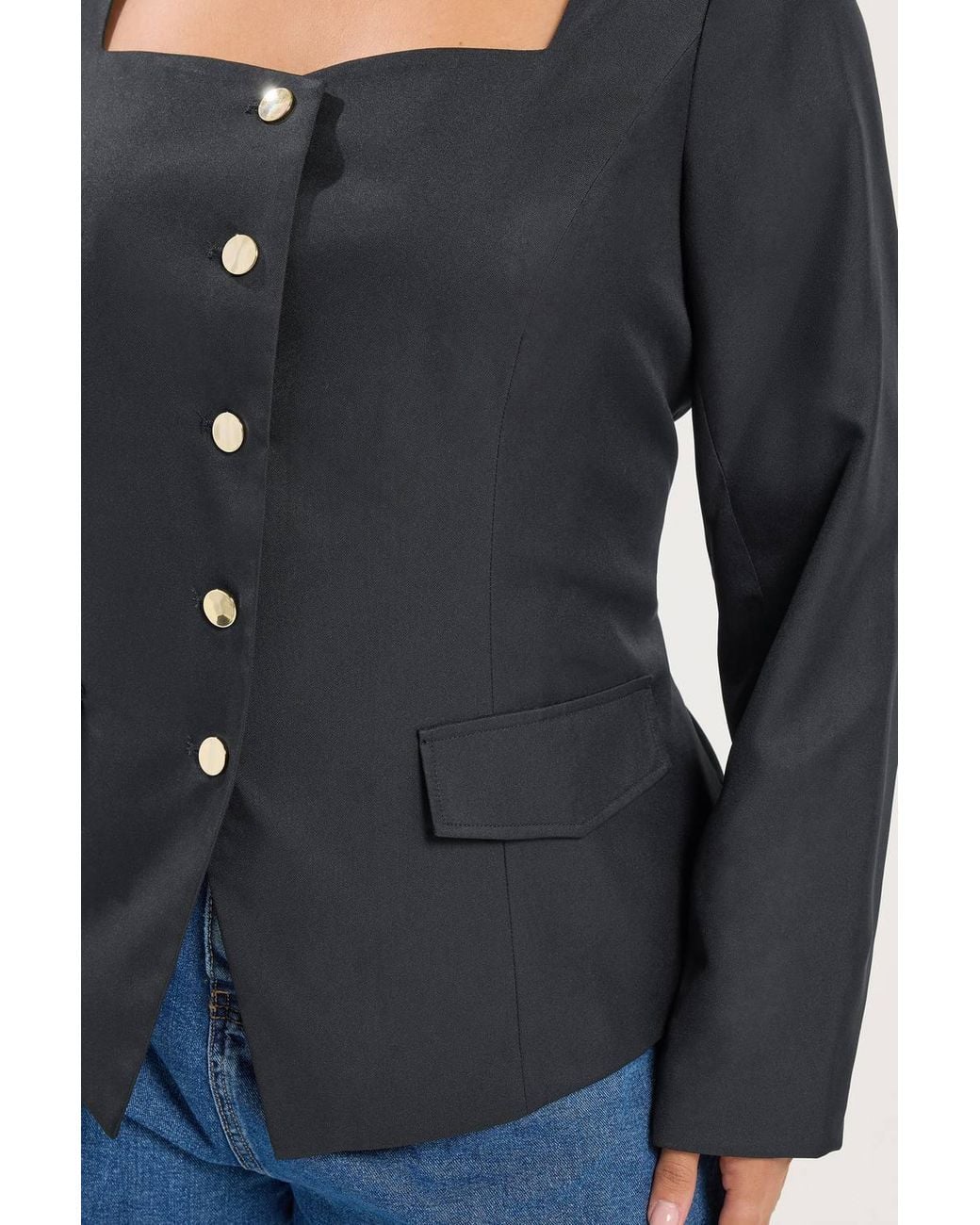 Yours Black Sweetheart Neckline Blazer