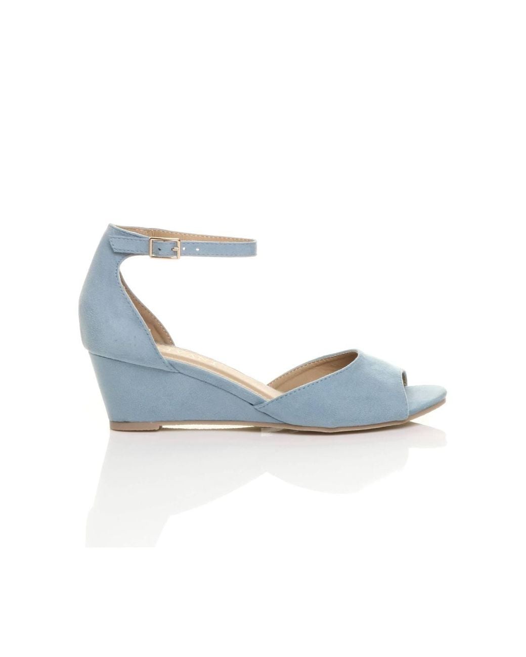 AJVANI Blue Mid Wedge Heel Ankle Strap Sandals