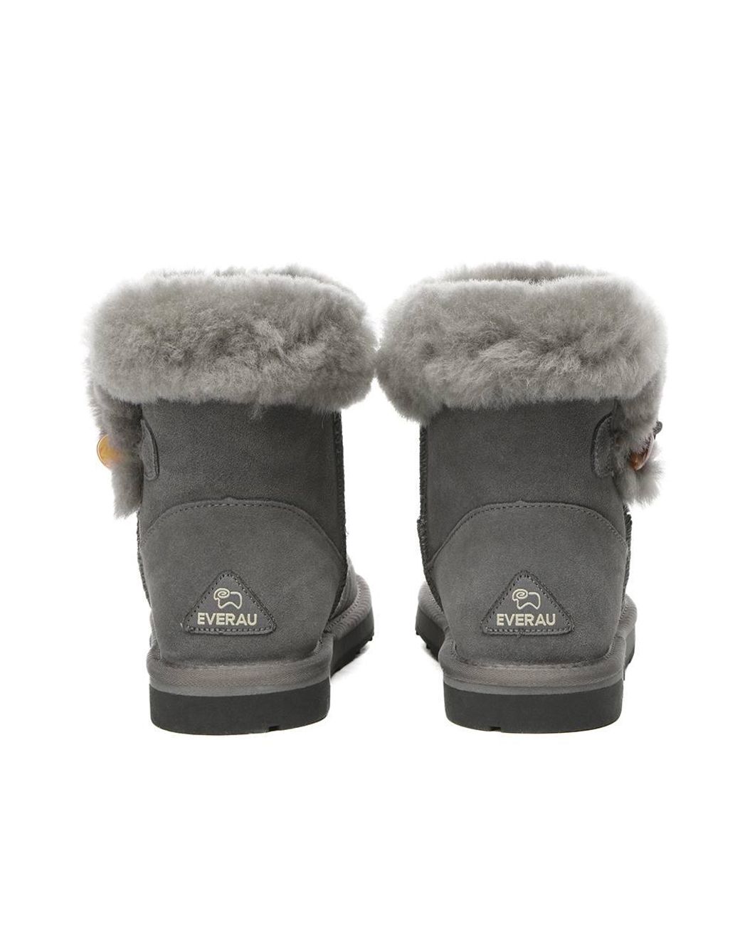 EverAu Australia Gray Real Sheepskin Robin Horn Toggle Button Mini Boots W/ Tpr Sole