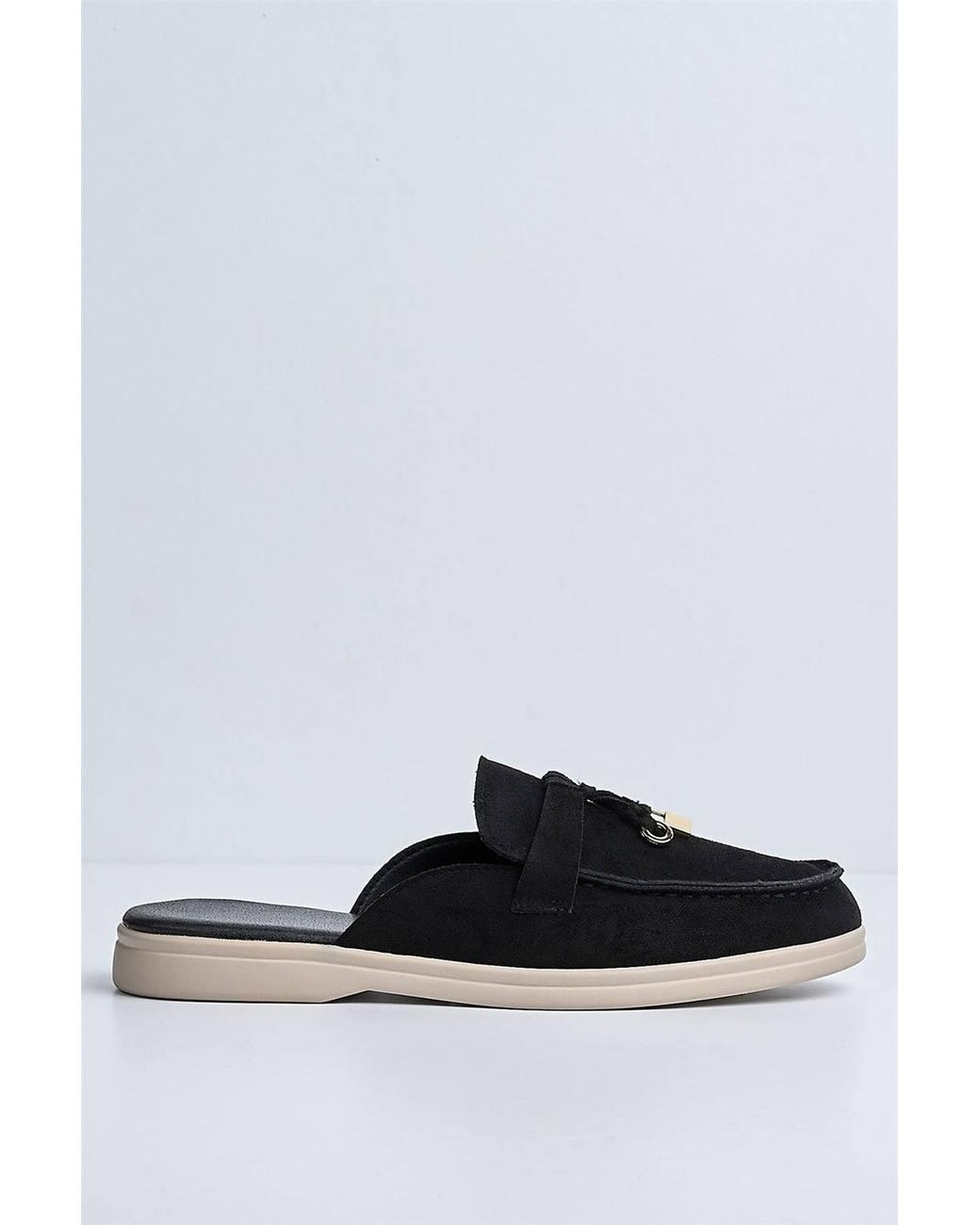 Miss Diva Black Adaloria Padlock Charm Backless Flat Loafers