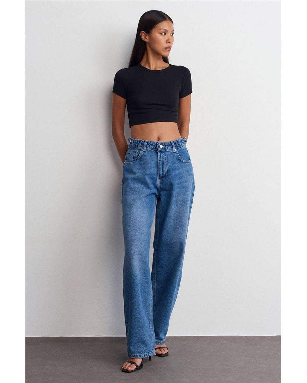 Dilvin Blue Crop Slim-Fit Crew Neck T-Shirt