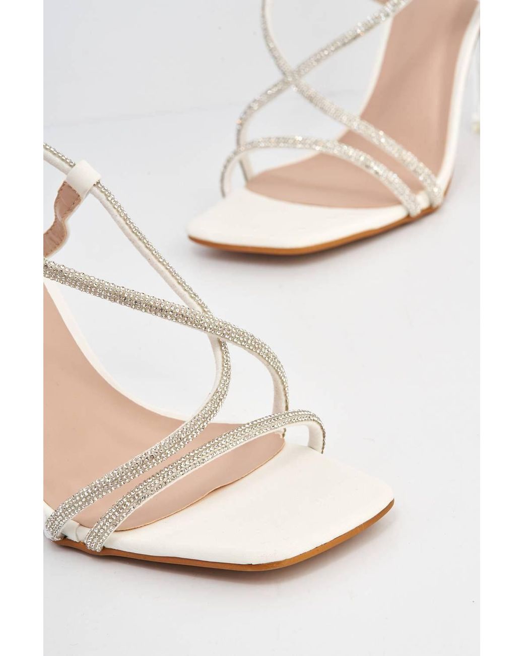 Miss Diva Natural Sorrento Diamante Strap Square Toe Heel Sandals