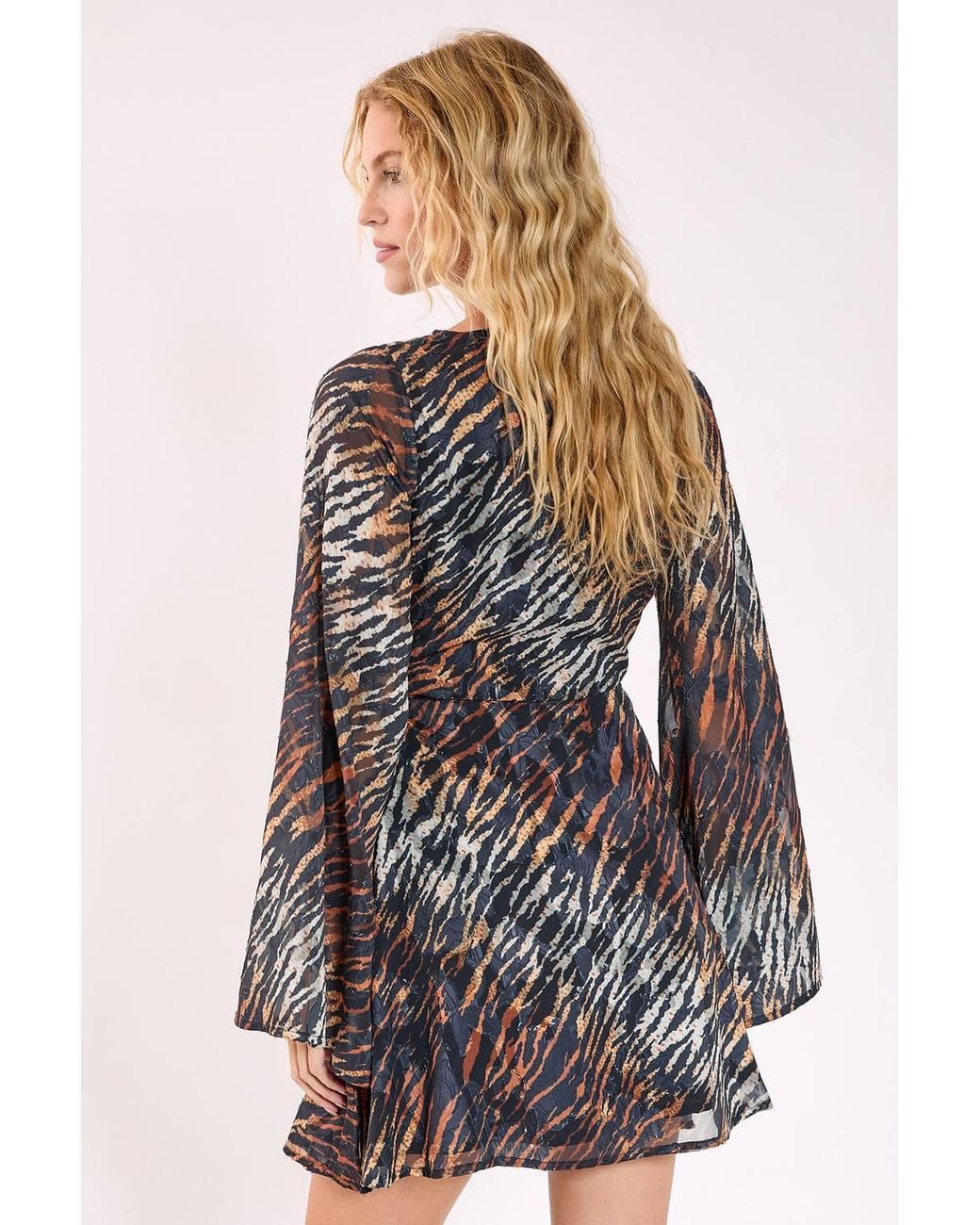 Nasty Gal Black Animal Burnout Ring Cut Out Flared Sleeve Mini Dress