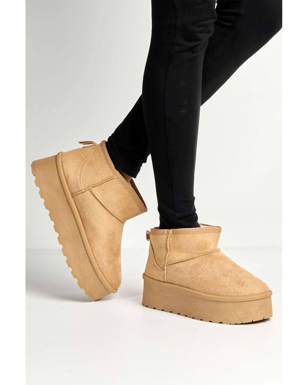 Miss Diva Black Dahl Faux Fur Lining Chunky Sole Ankle Boots