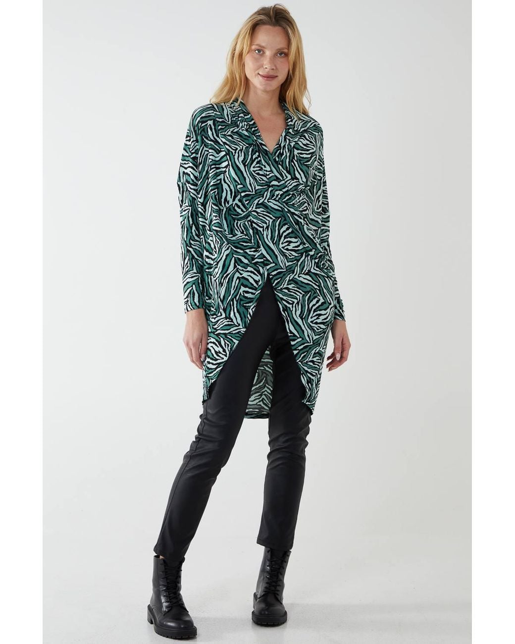 Blue Vanilla Green Draped Dip Hem Top