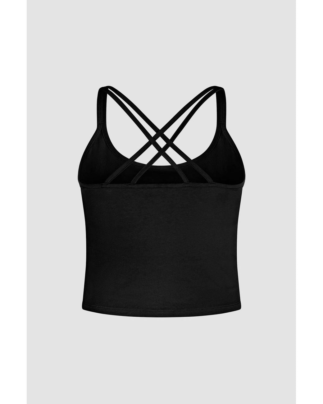 Enorsia Black Cotton Stretch Cross Back Crop Cami Tops