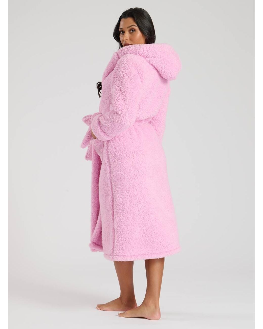 Loungeable Pink Chunky Sherpa Hooded Midi Dressing Gown