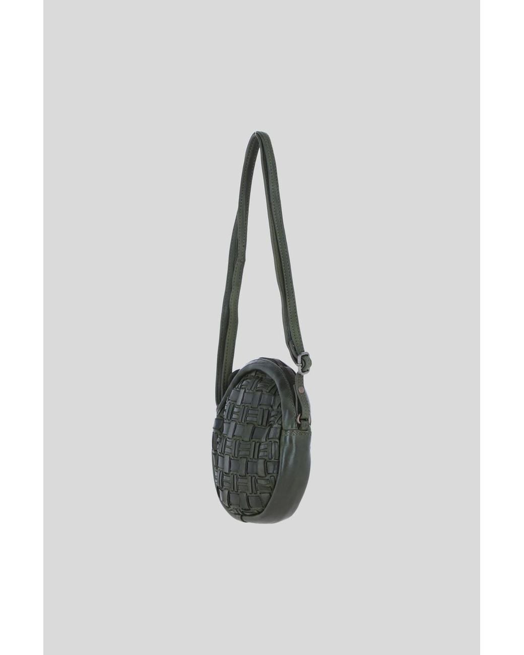 Ashwood Leather Green Leather Round Woven Crossbody Bag W/ Adjustable Strap