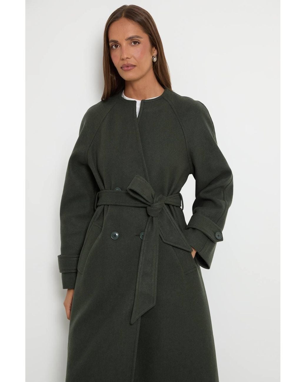 Wallis Blue Grown On Funnel Neck Double Breasted Belted Coat