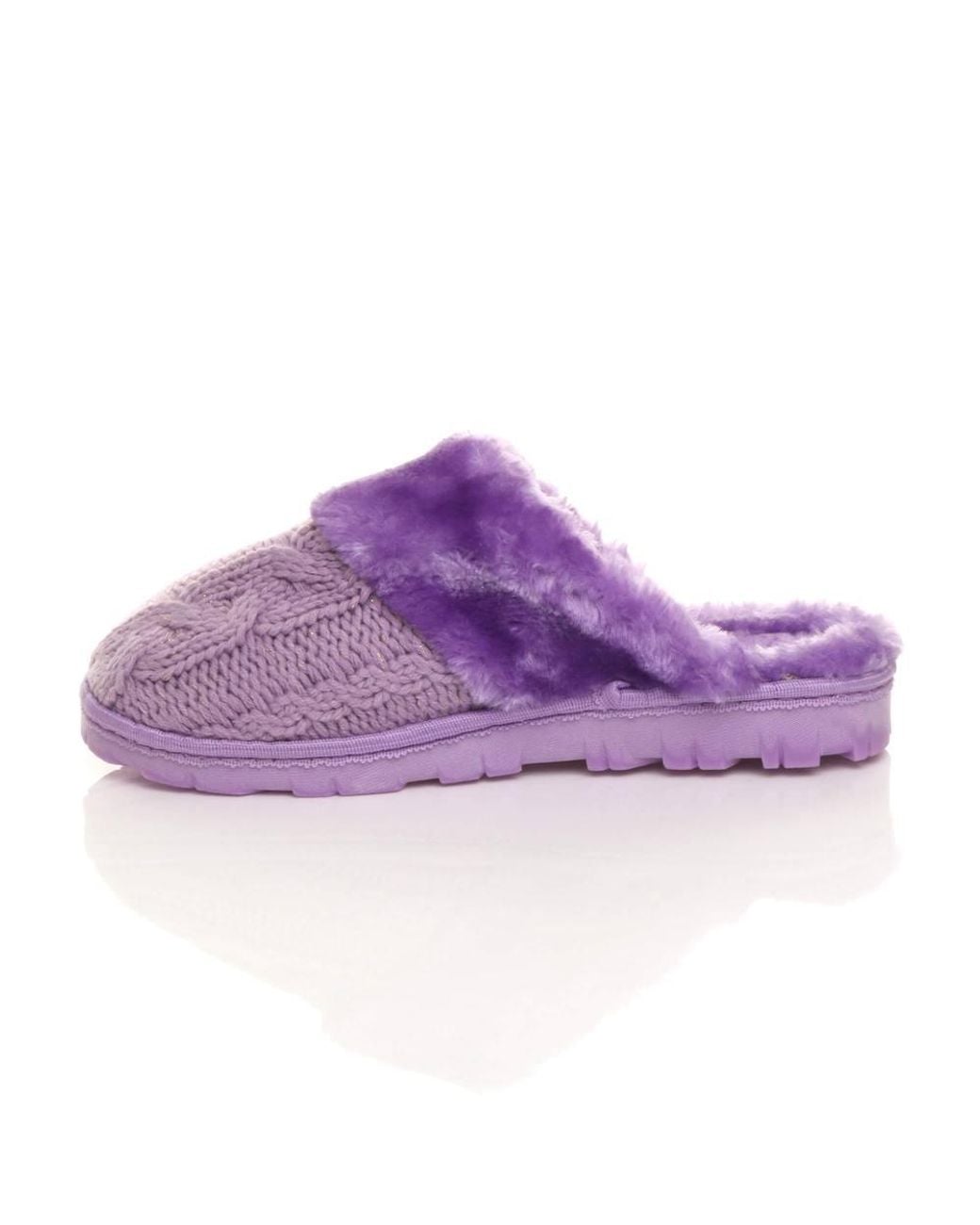 AJVANI Purple Flat Heel Mule Glitter Cable Knit Slippers