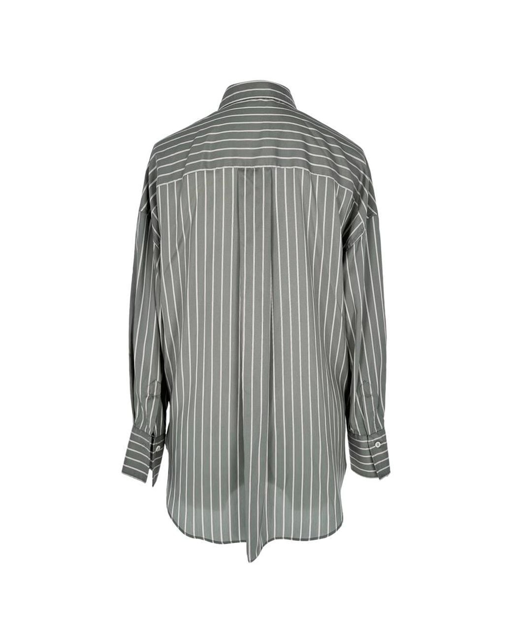 Brunello Cucinelli Green Preloved Striped Shirt Silk