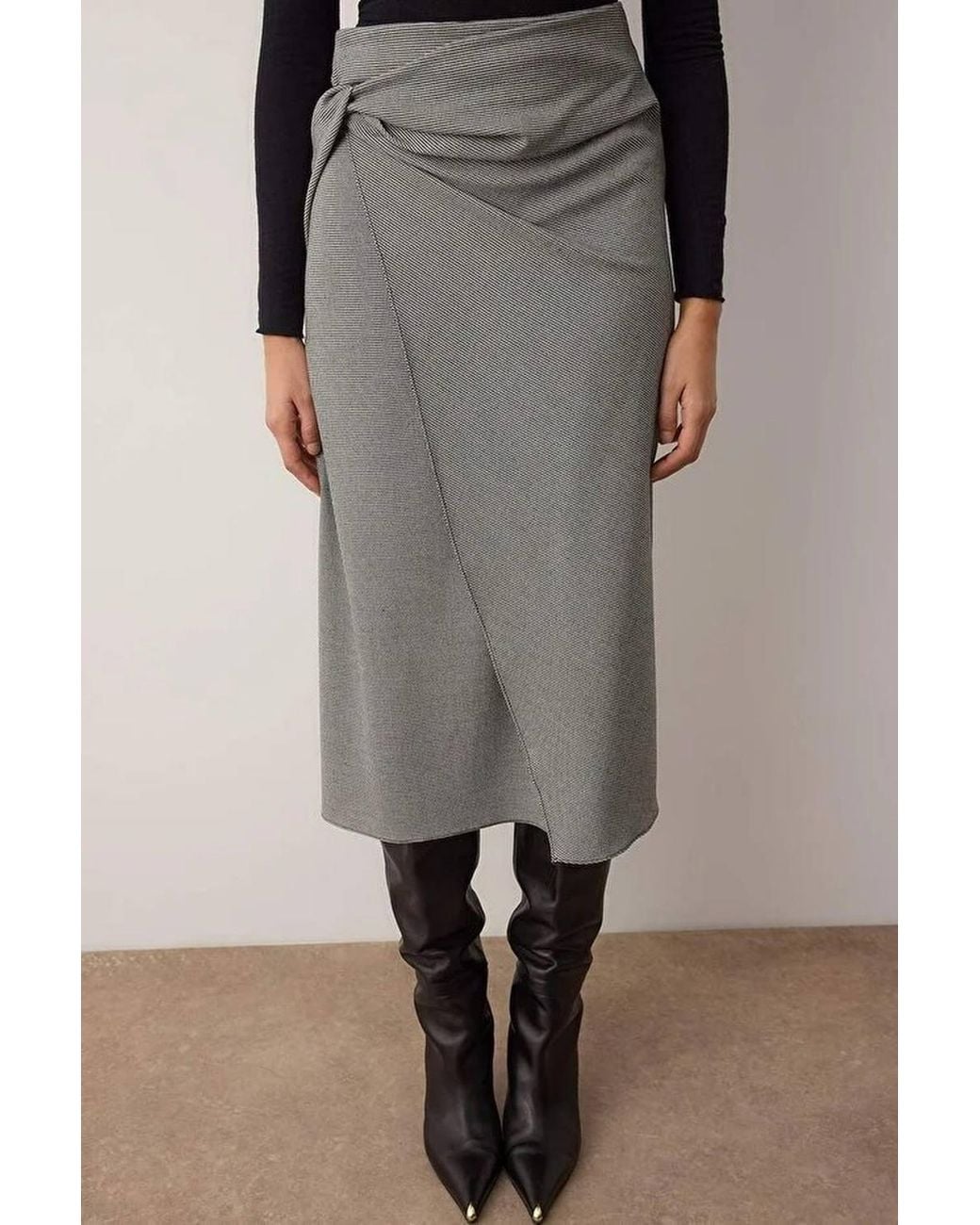 WOVCOR Multicolor Wrap Front Midi Woven Skirt W/ Tie Detail