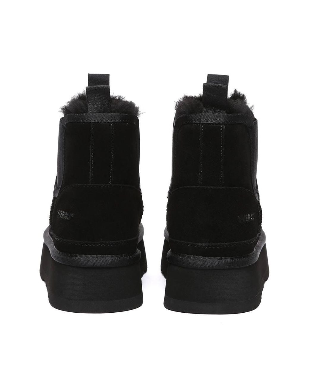 EverAu Australia Black Real Wool Shoveler Leather Platform Short Chelsea Boots W/ Eva Sole