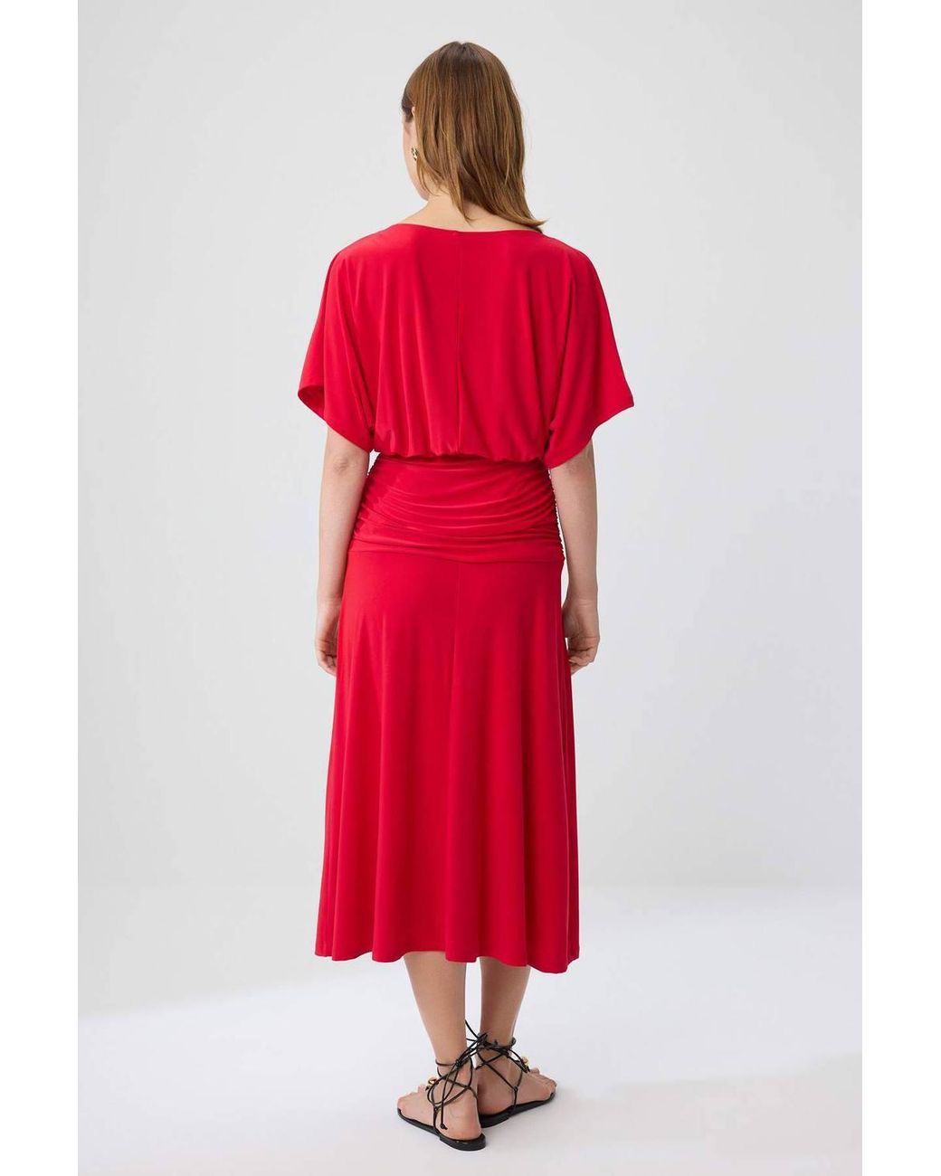 WOVCOR Red Boat Neck Batwing Sleeve Short Sleeve Skater Maxi Dress