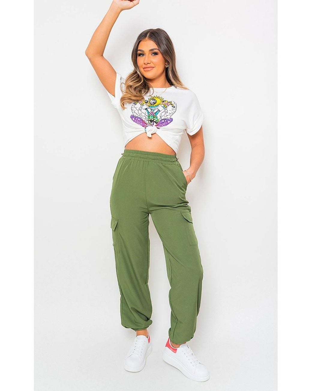 IKRUSH Green Aubree Casual Drawstring Cargo Pants