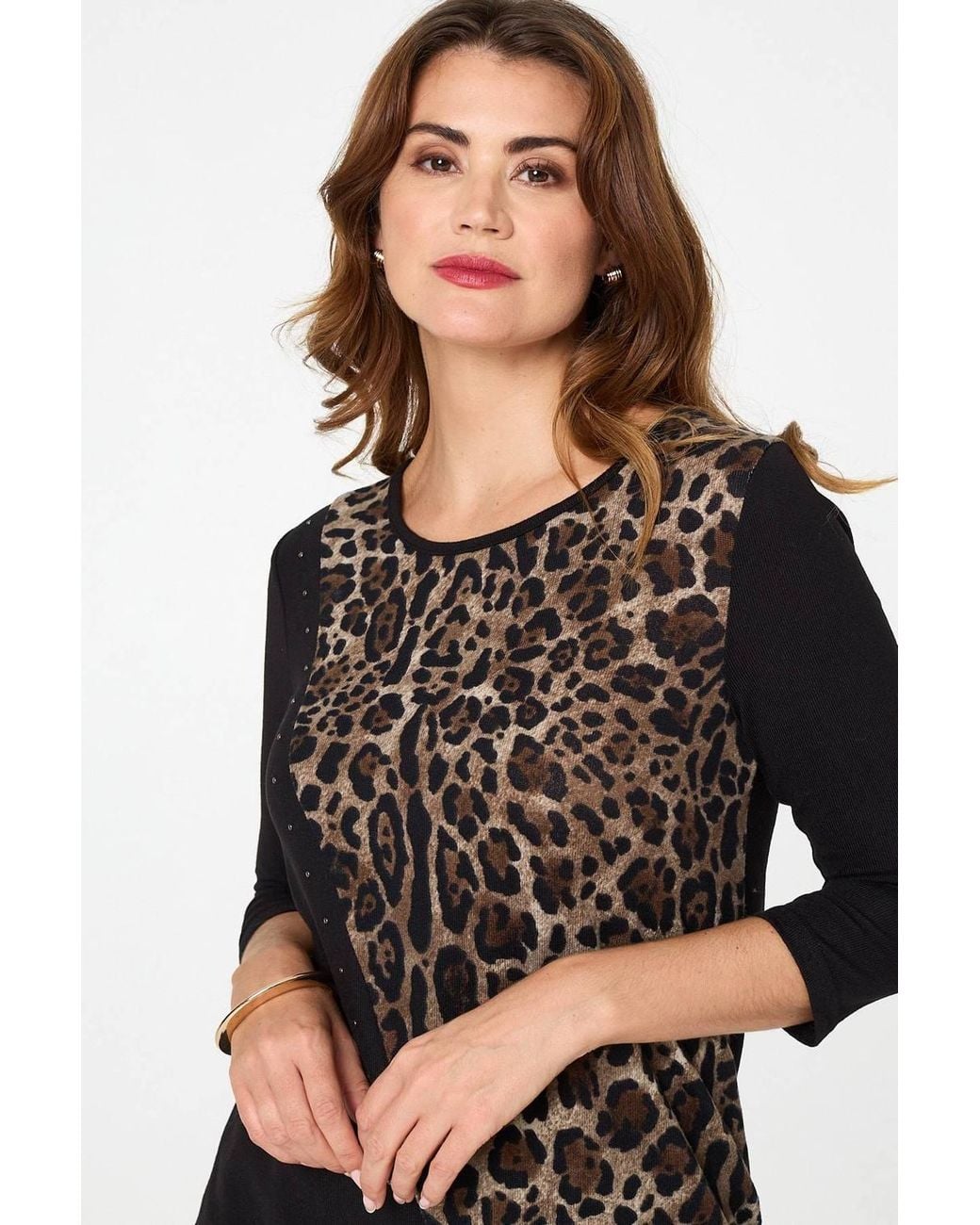 Izabel London Black Animal Print Asymmetric Tunic Top