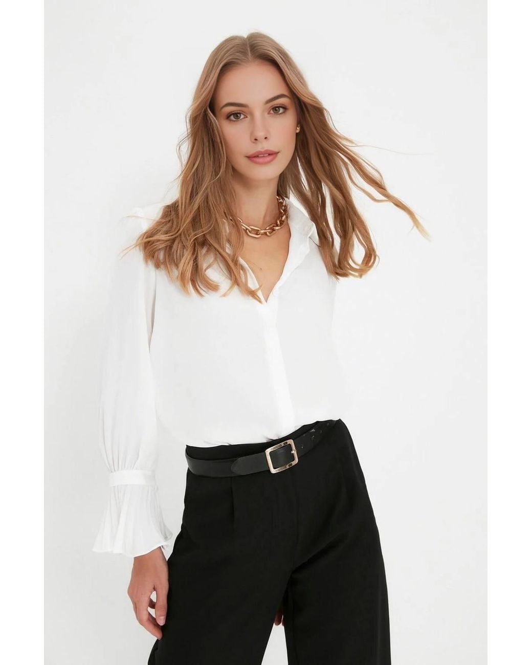 WOVCOR White Regular Woven Shirt W/ Spanish Sleeve Detail