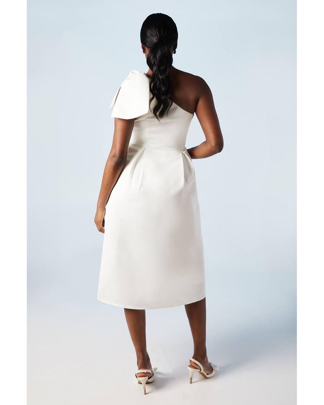 Coast White Statement Bow One Shoulder Midi Wedding Dress