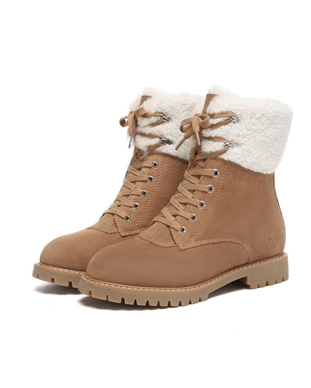 EverAu Australia Brown Sheepskin Knitted Wool Sittella Fashion Chunky Boots W/ Rubber Sole