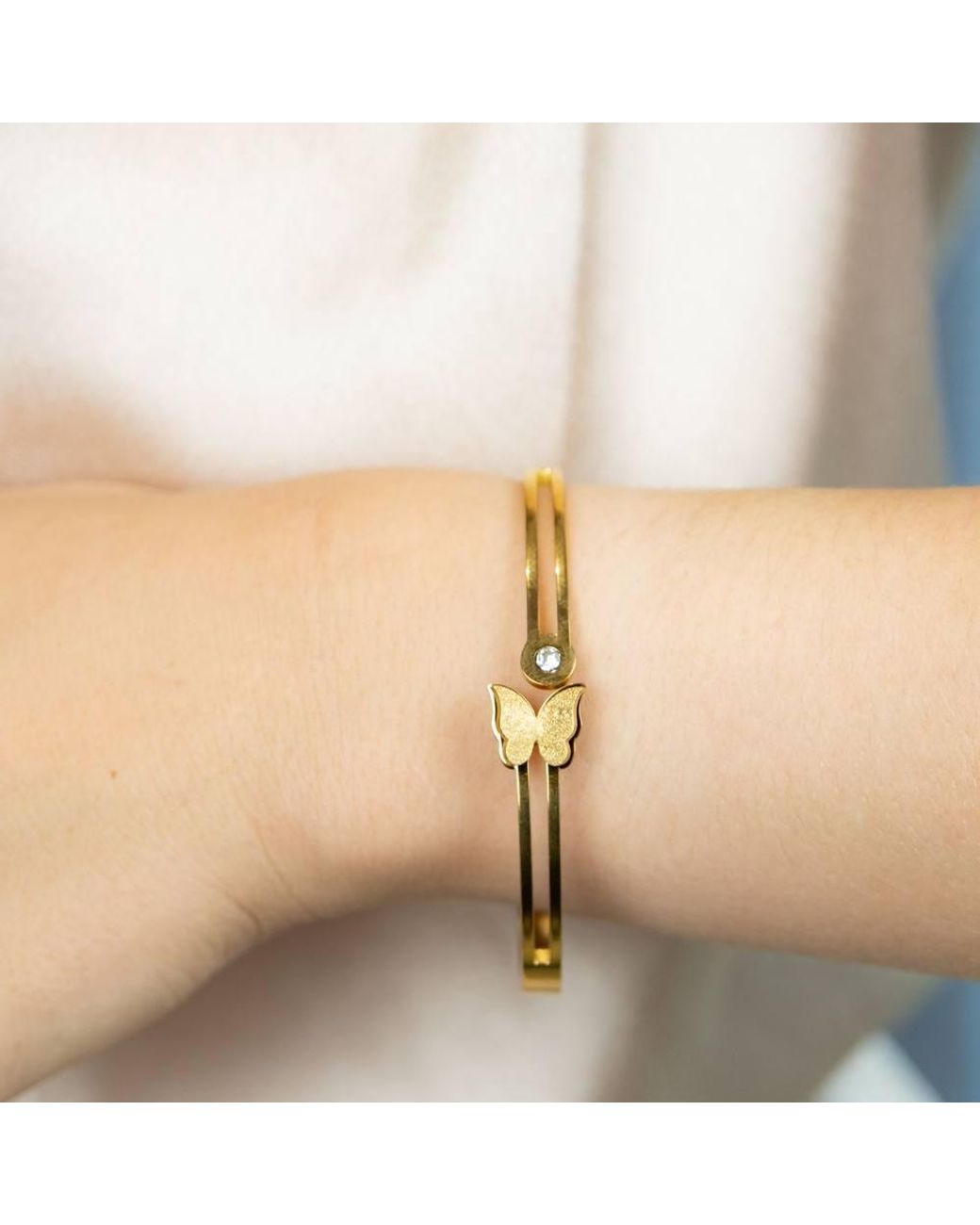 The Colourful Aura Natural Butterfly Zircon Animal Themed Slim Magnetic Design Bangle Bracelet