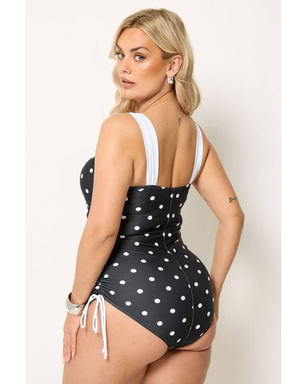 Yours Black Polka Dot Tummy Support Swimsuit