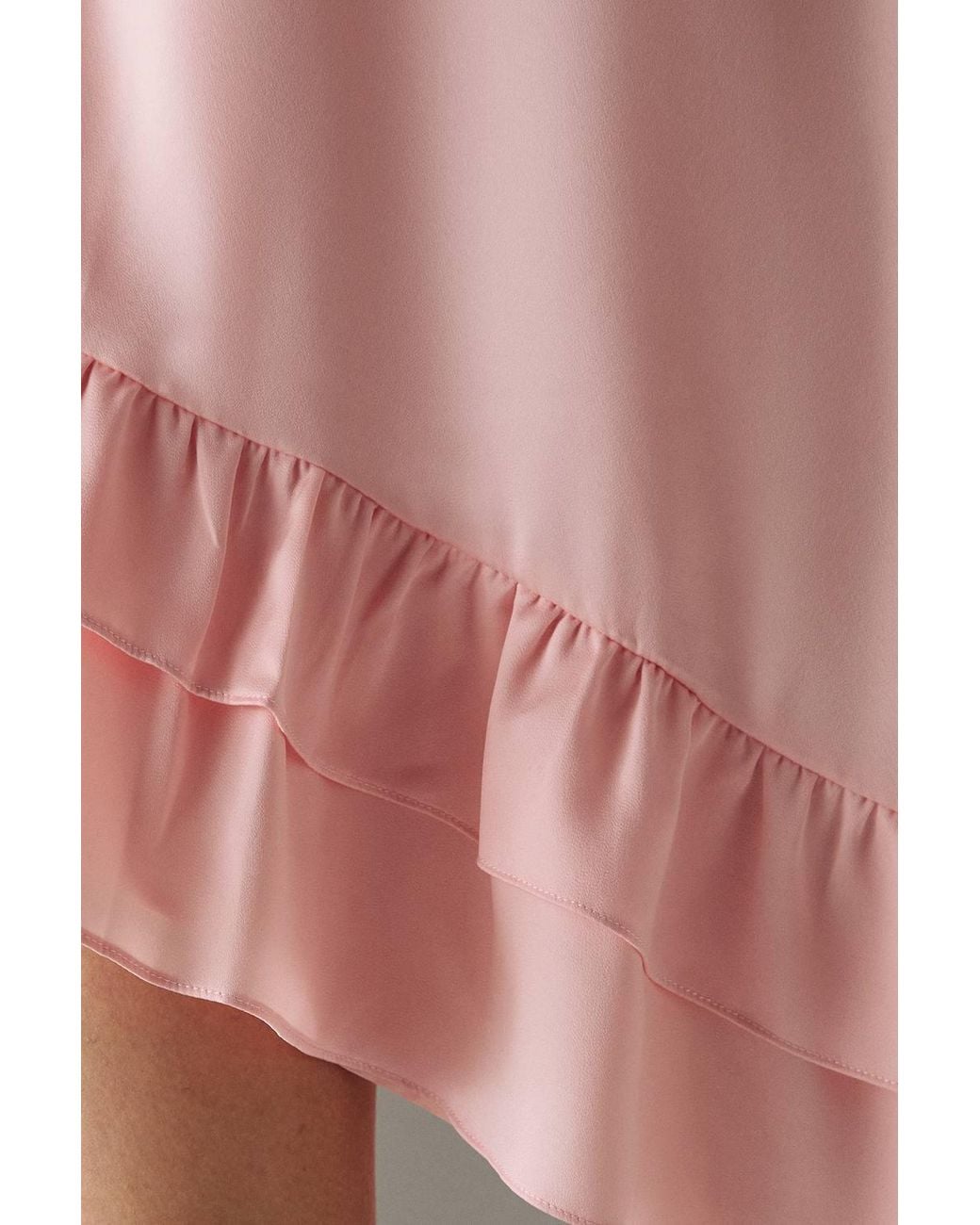 Warehouse Orange Satin Asymmetric Ruffle Mini Strappy Dress