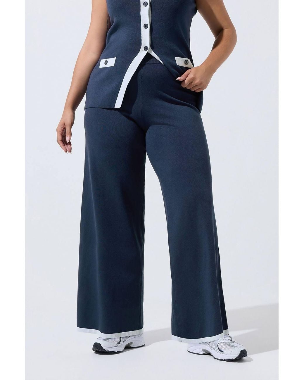 Yours Blue Contrast Hem Trousers