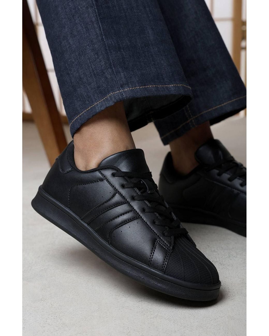 Where's That From Blue Yamileth Stripe Panel Detailed Trainer