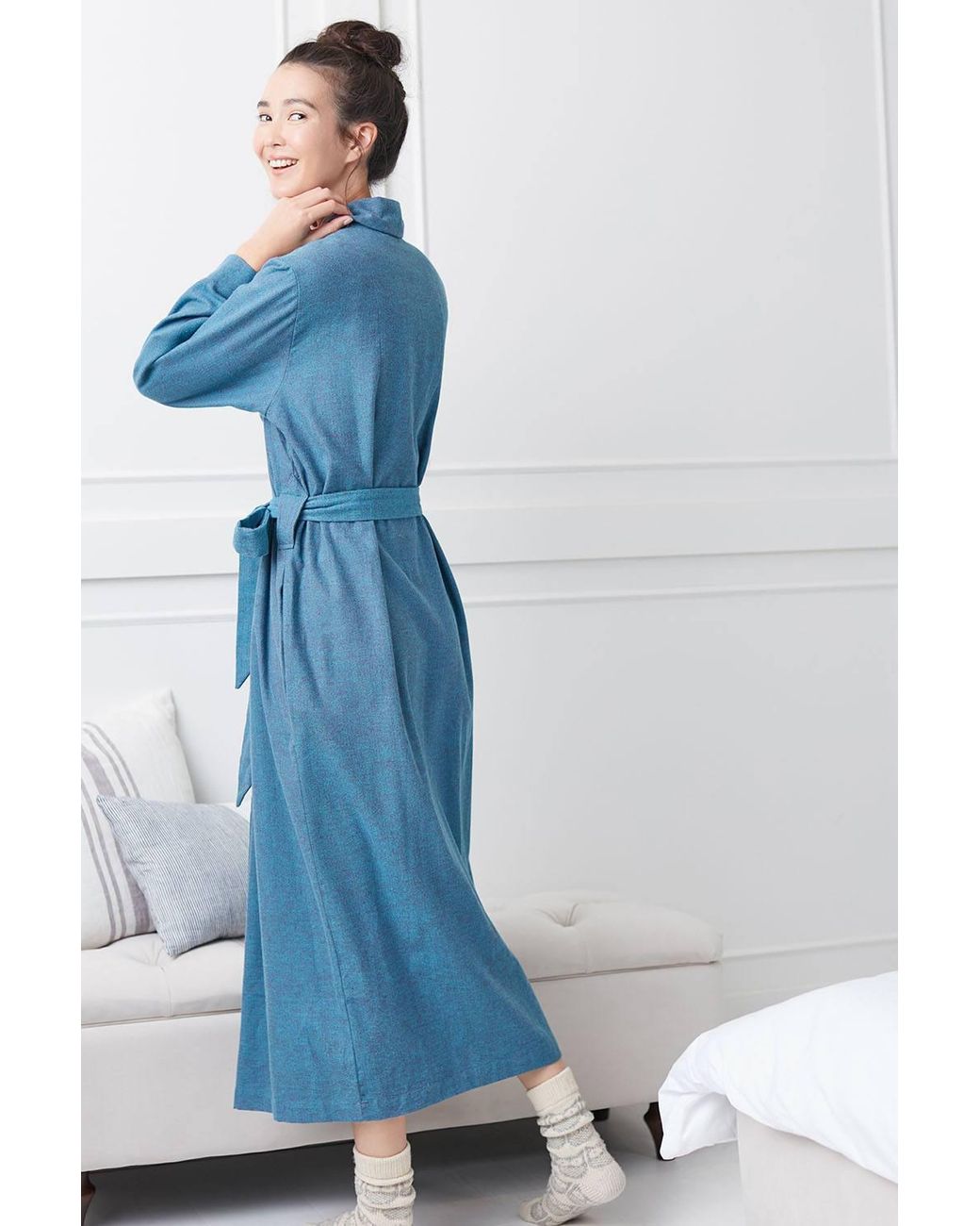 British Boxers Blue "Stornoway" Herringbone Brushed Cotton Dressing Gown