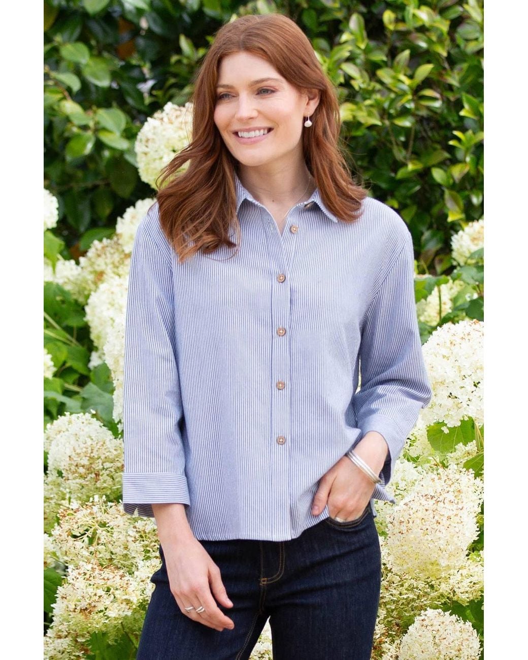 Kite White Whitmore 3/4 Sleeve Ticking Shirt