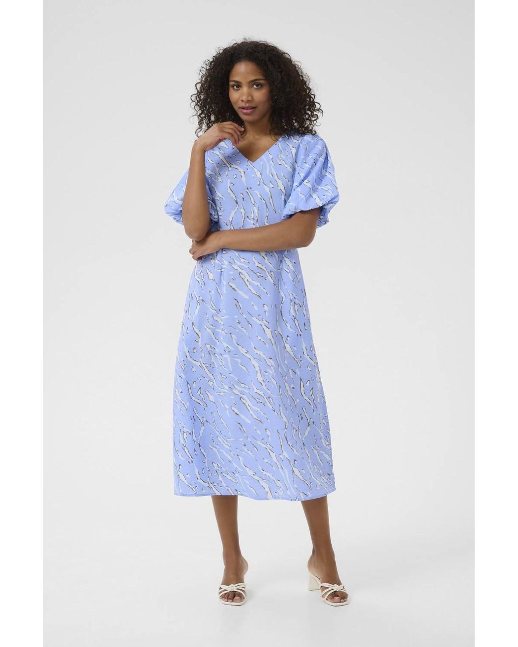 Kaffe Blue Kahannah Midi Dress Half Sleeves V-Neck