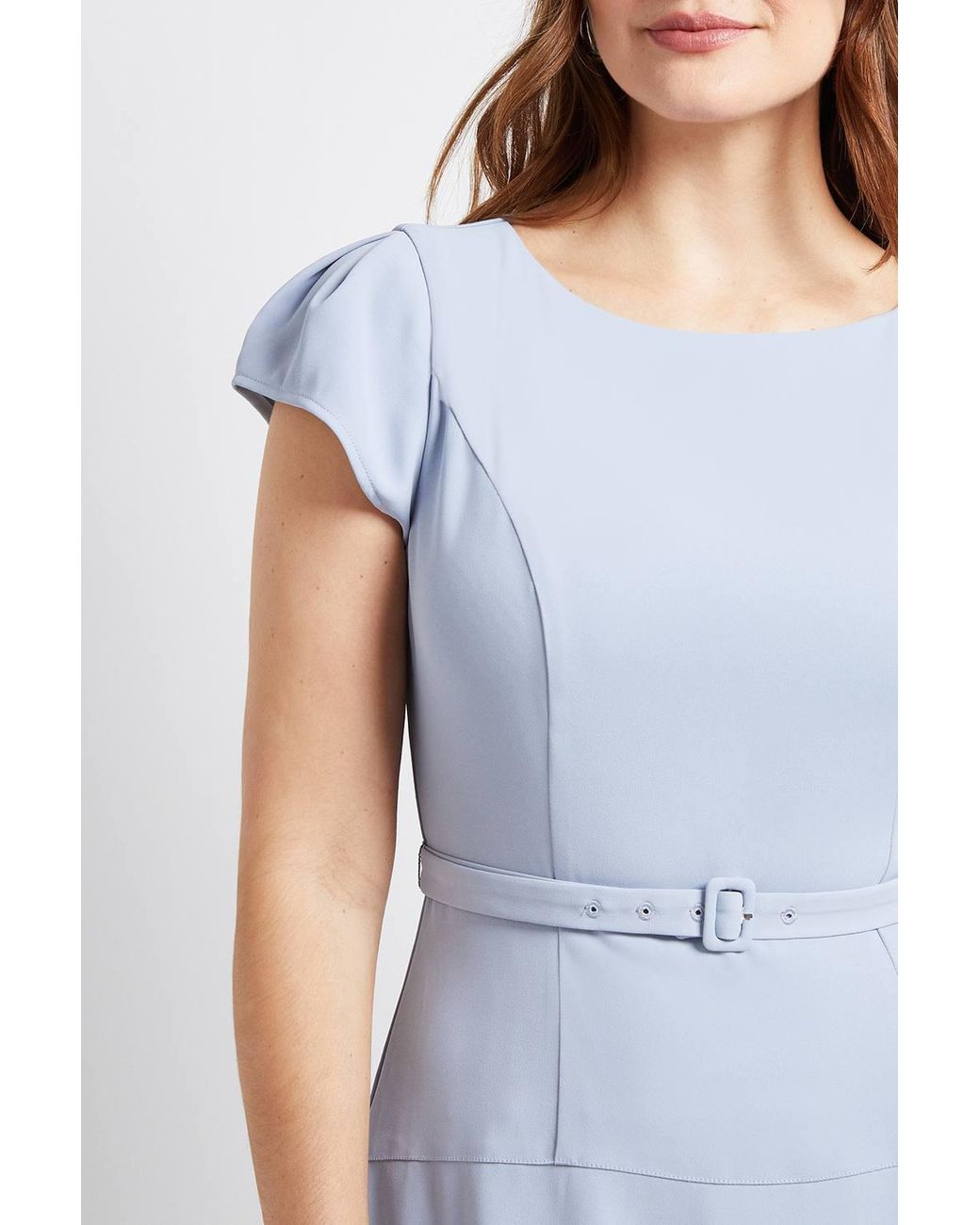 Wallis Blue Crepe Belted Cap Sleeve Midi Dress