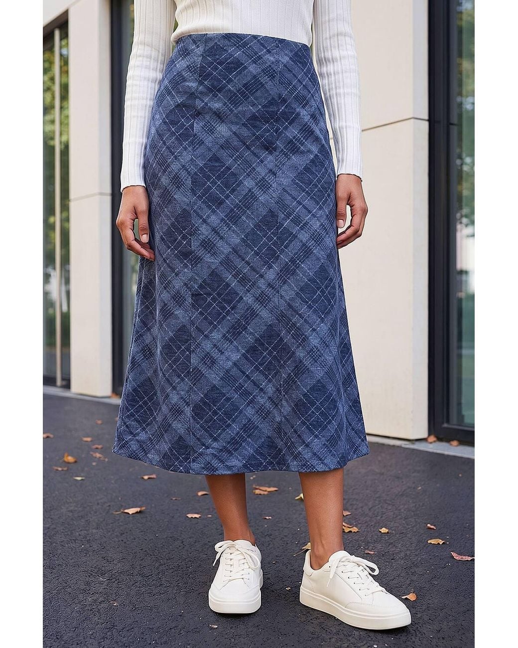 Roman Blue Shadow Check Skirt