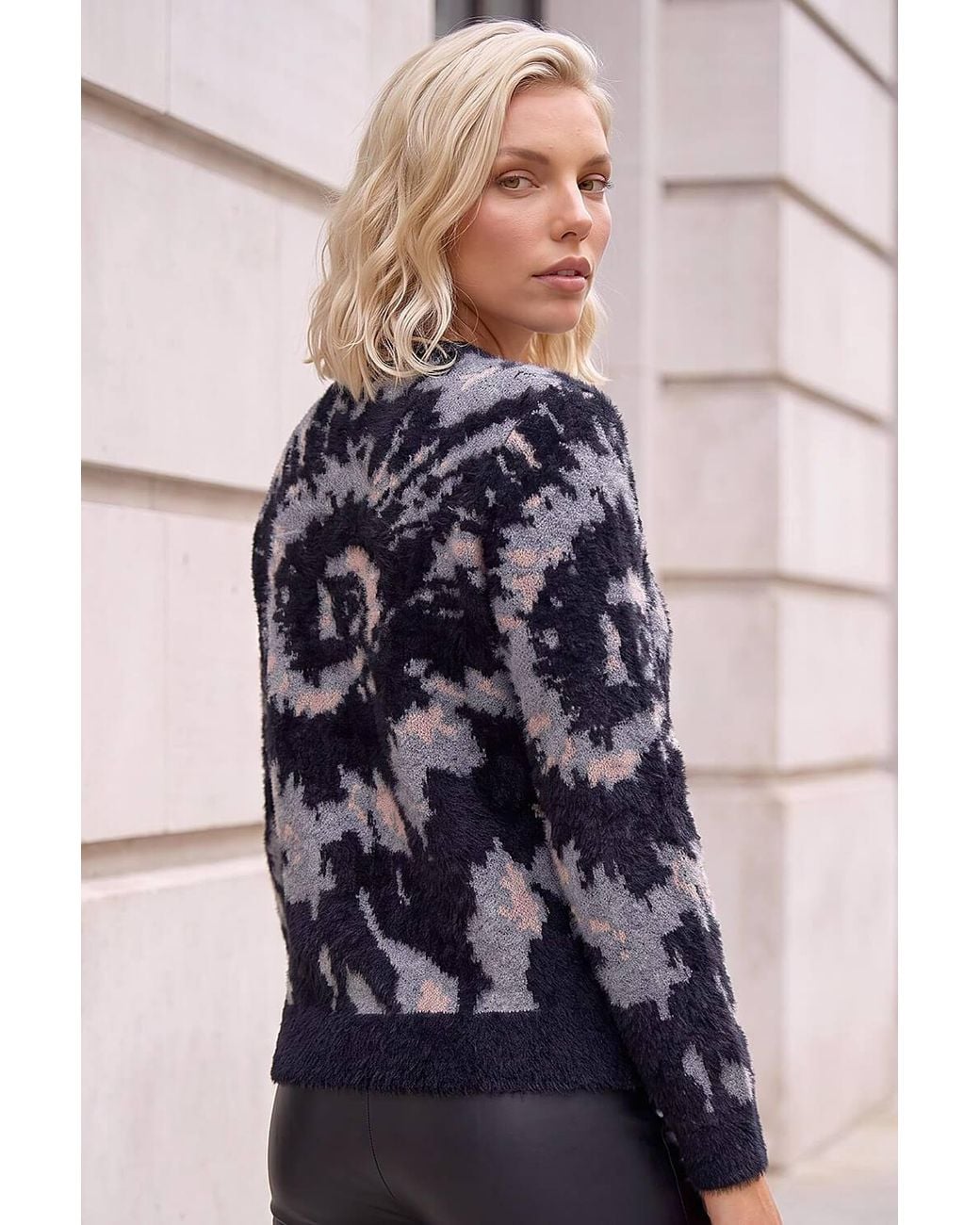 Roman Blue Petite Abstract Knit Jumper