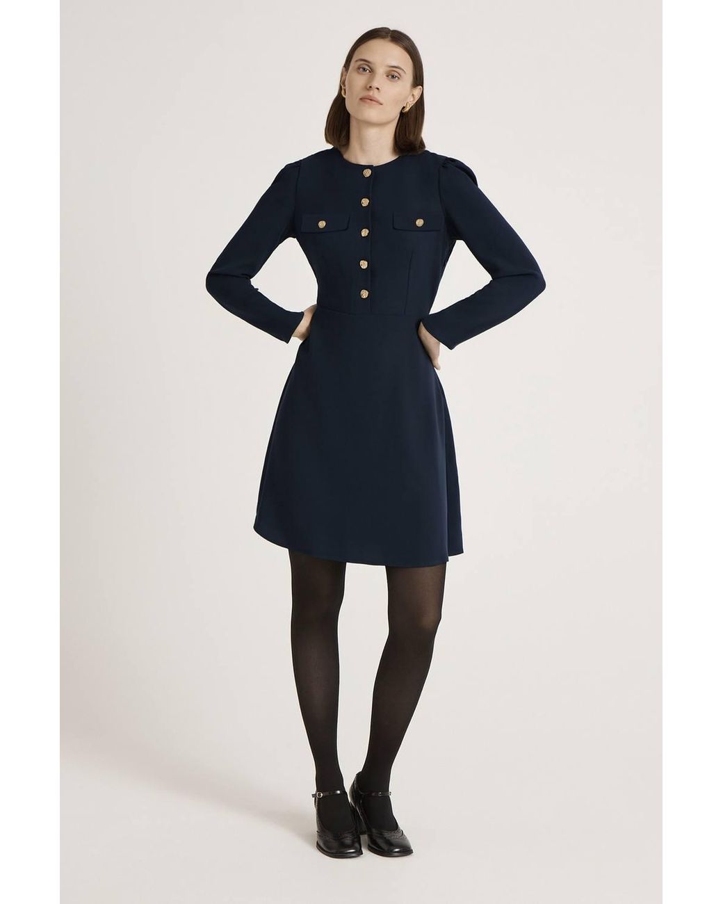 Finery London Blue Evie Long Sleeve Crepe Short Dress