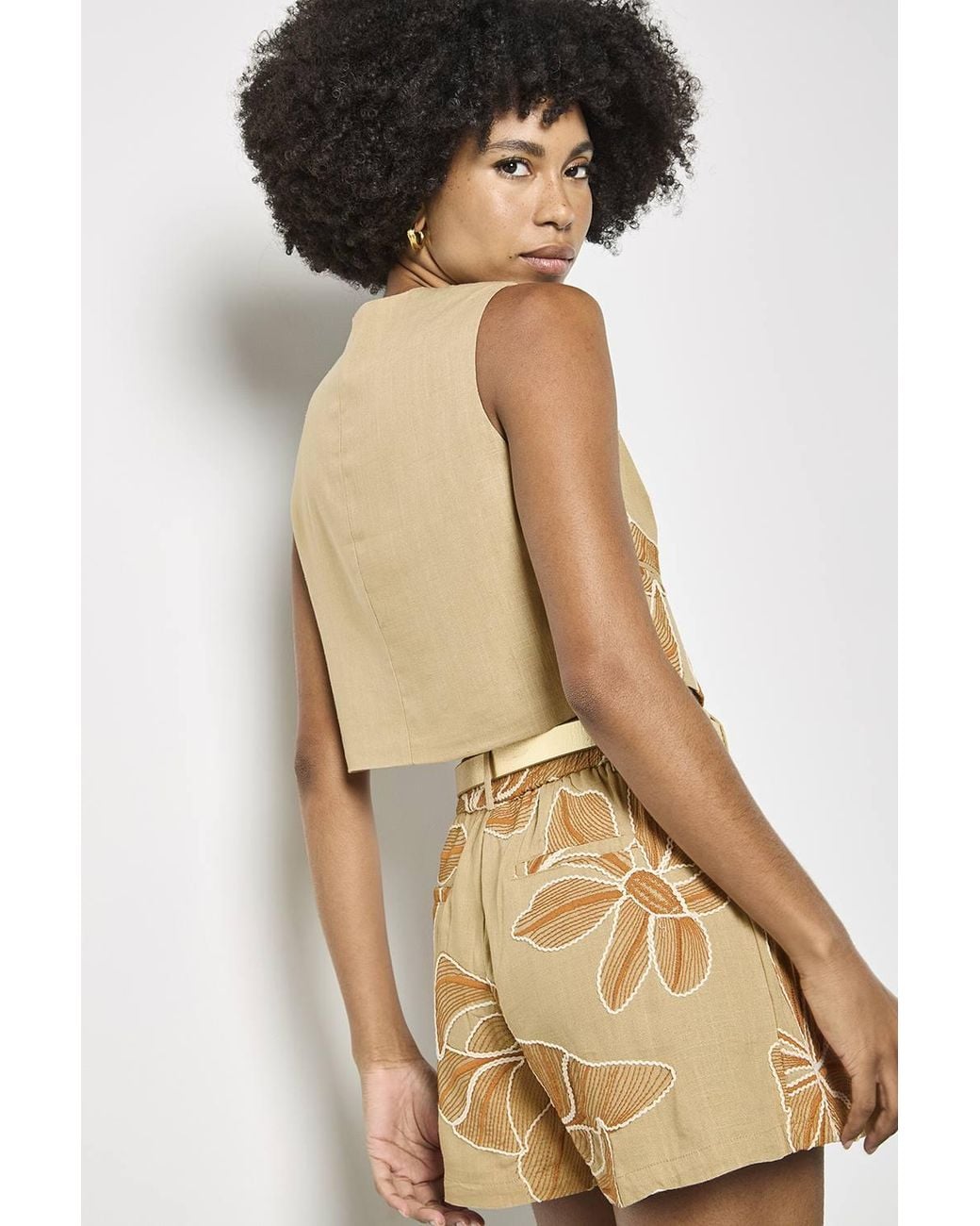 Apricot Natural Embroidered Floral Waistcoat
