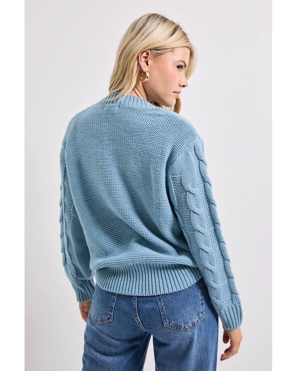 Dorothy Perkins Blue Cable Knit Crew Neck Sweater