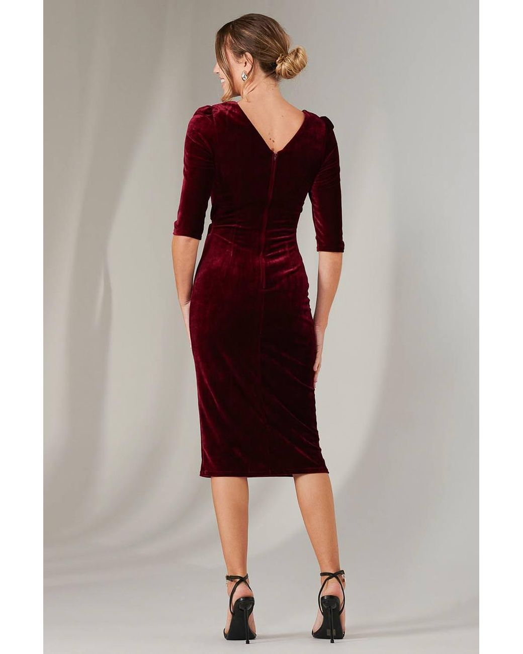 Jolie Moi Red Velvet Side Tie Midi Dress