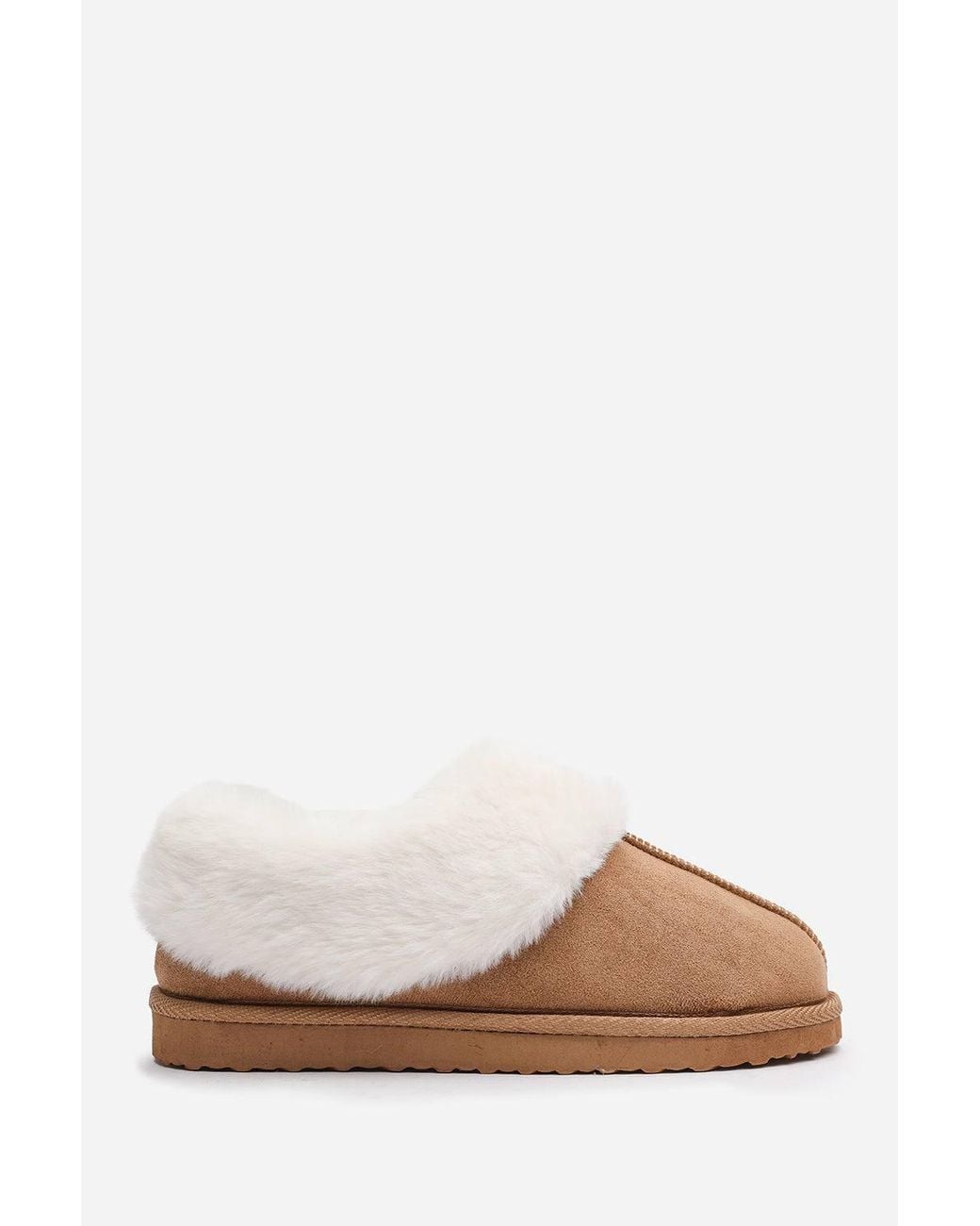 Where's That From Blue 'Qelora' Faux Suede Mule Slippers W/ Faux Fur Collar Trim