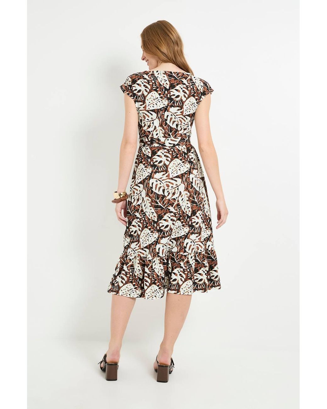 Wallis Natural Tropical Jersey Belted Midi Dress