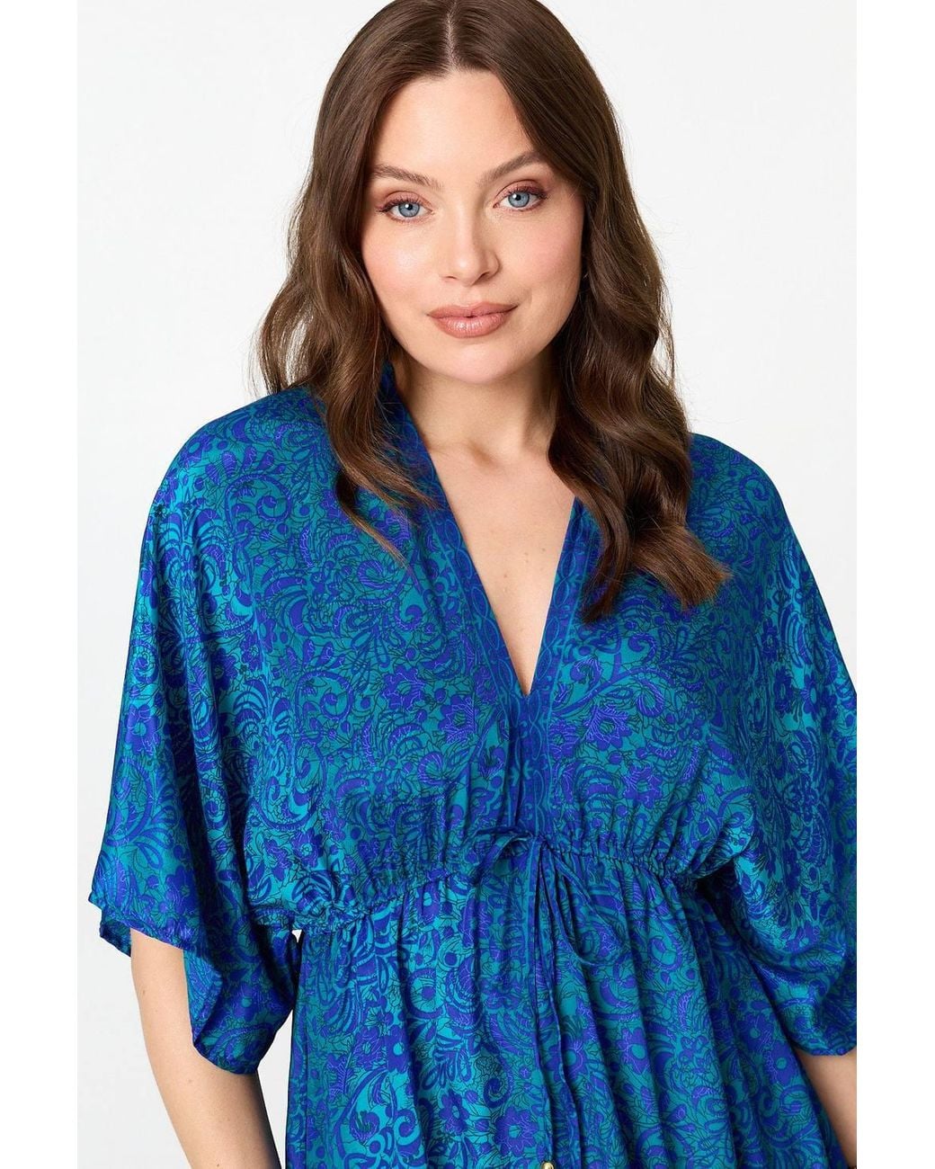 Izabel London Blue Paisley 3/4 Sleeve Relaxed Short Dress