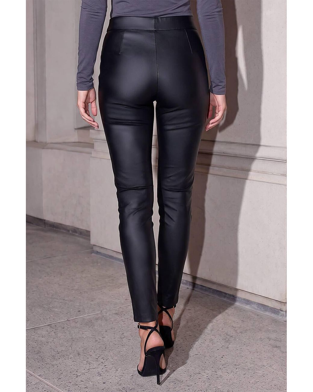 Roman Blue Faux Leather Pull On Elastic Waist Trousers