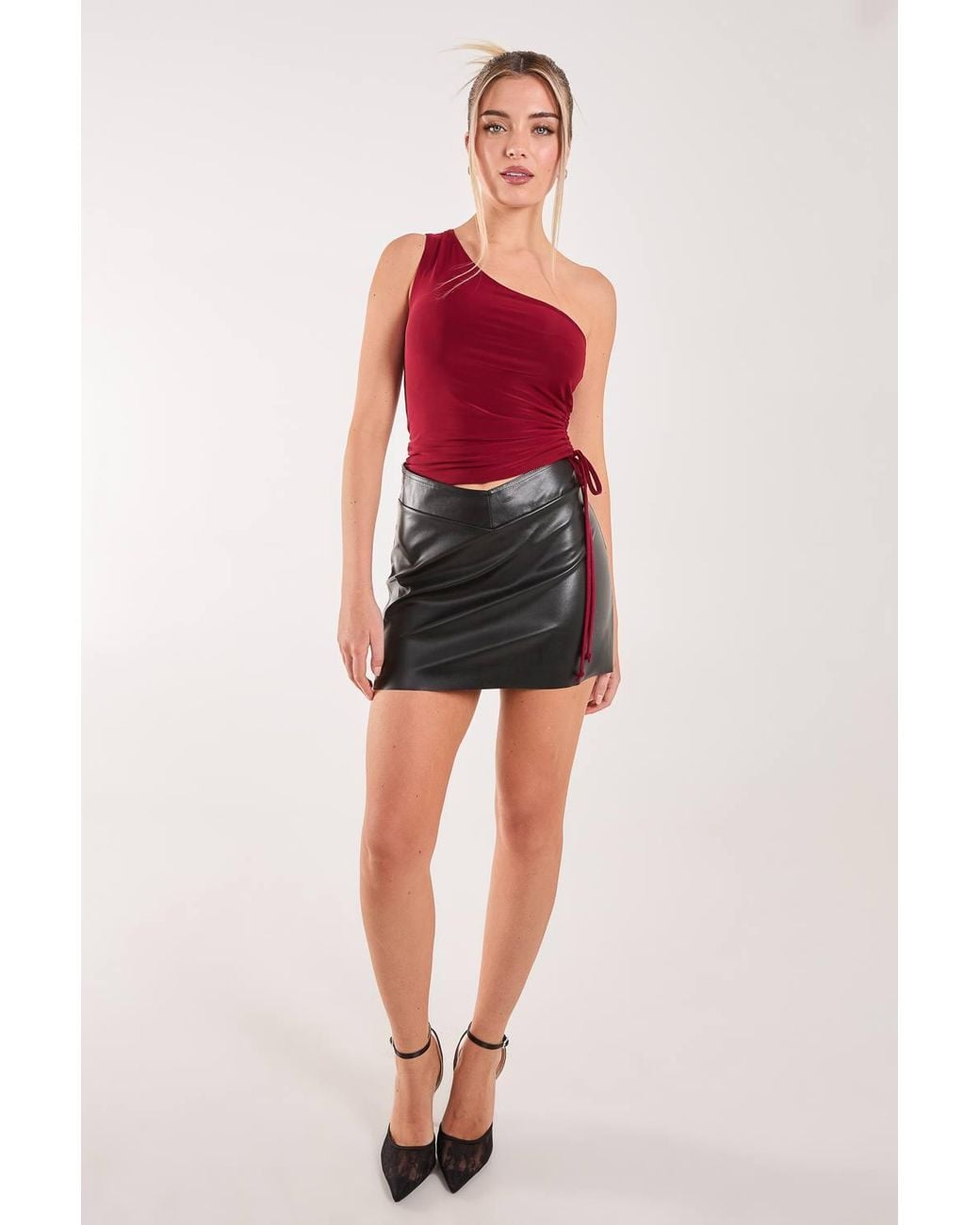 Pink Vanilla Red Asymmetric Side Ruched Top
